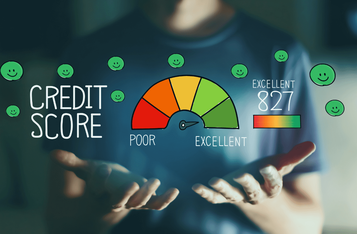 Credit score scale graphic with emojis