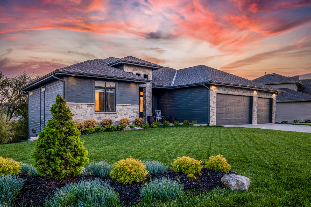 Exterior photo of home at sunset