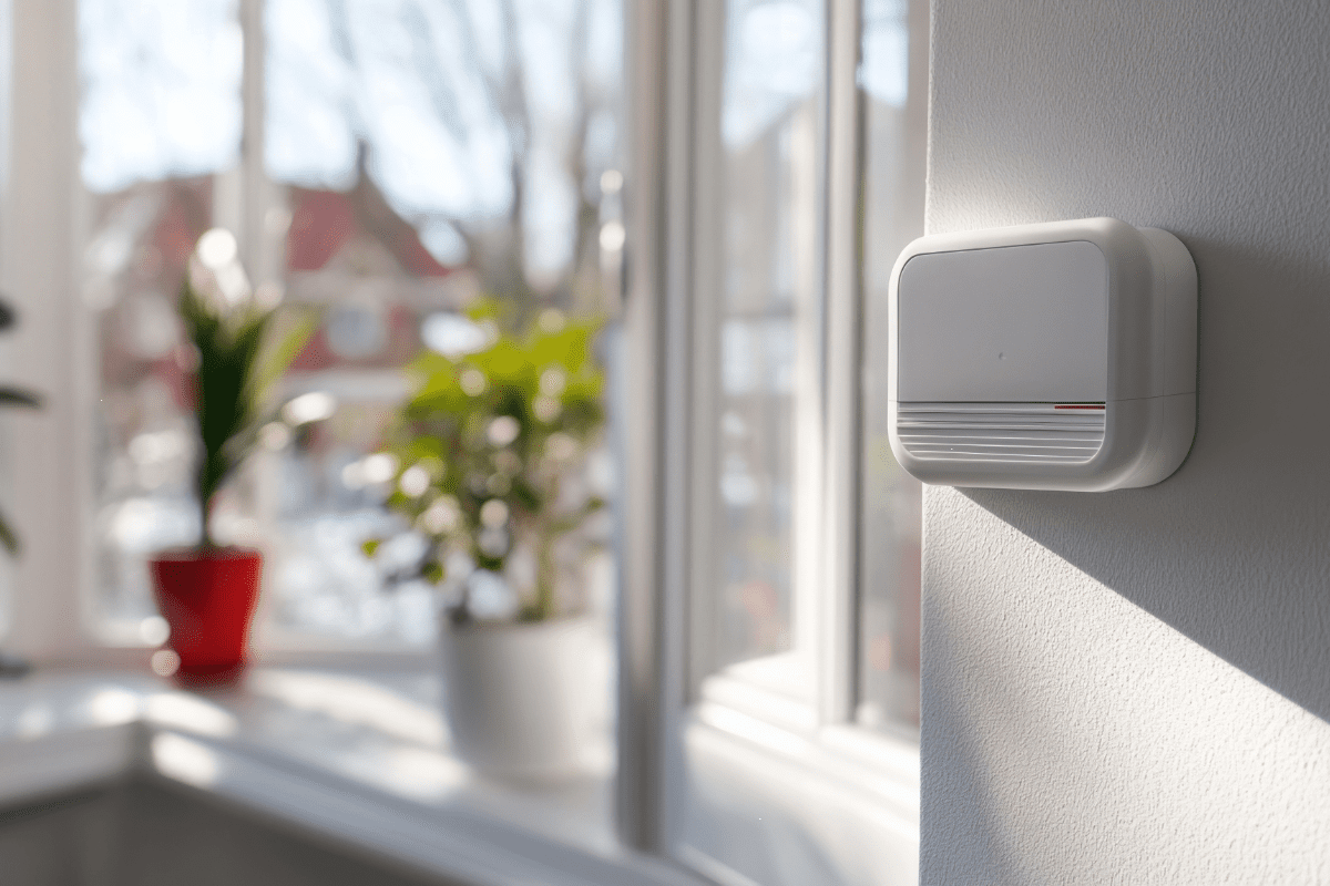 Home radon detection device on interior wall of home